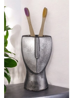 Özgürce Gümüş Eskitme Renkli Diş Fırçası Kabı ve Fırçalık Seti