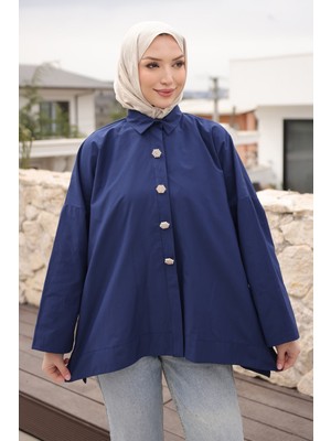 İmaj Butik Lacivert Düğmeli Geniş Kol Gömlek