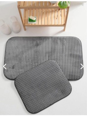 PremiumPort Şık Kabartmalı Düz Banyo Seti, 2'li, Antrasit, 60X100 ve 50X60 cm