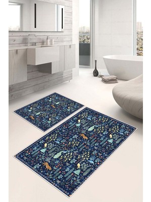 PremiumPort Modern Desenli Kaymaz Tabanlı 2'li Banyo Paspası ve Klozet Takımı
