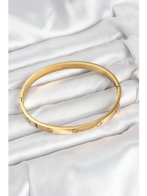 Ronanna 316L Çelik Gold Renk 65 mm Kadın Kelepçe Bileklik - Lisinya