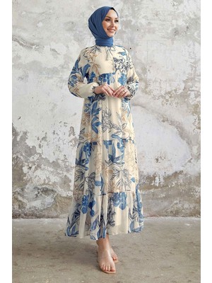 inStyle Jalya Yakası Düğmeli Ipli Krem Şifon Elbise