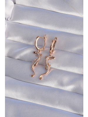 Ronanna Xuping Rose Renk Zirkon Taşlı Kertenkele Model Halka Küpe - Lisinya