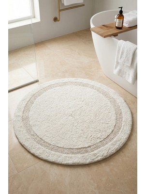 PremiumPort El Dokuması Banyo Paspası, Ekru, %100 Pamuk, 100X100 cm