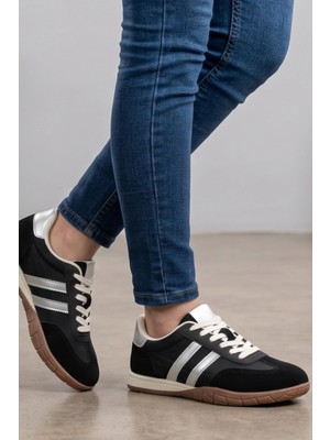 In Step Asorti Unisex Siyah Süet Detaylı Retro Sneaker - Klasik Kauçuk Tabanlı Günlük Spor Ayakkabı
