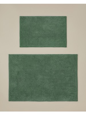PremiumPort Yeşil Macaroni Kaydırmaz Banyo Paspası Seti 60X90 + 40X60 cm