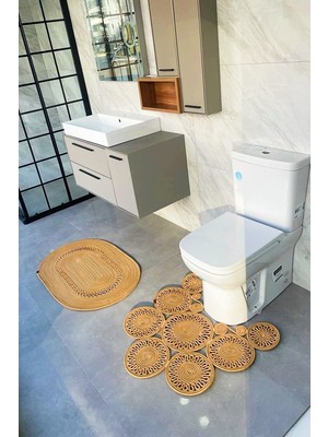 PremiumPort Jüt Halat ve Trikot Modeli Ikili Klozet ve Banyo Paspası Seti