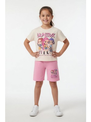 Cansın Mini Pembe Kız Çocuk Temalı Şortlu Tişörtlü 2li Alt Üst Takım  23934