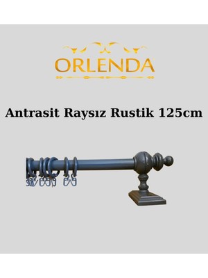 Özgürce Antrasit Ahşap Başlıklı Aluminum Perde Askısı 125 Cm, Rustik Tasarım