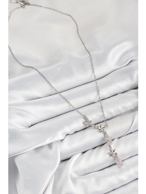 Ronanna 316L Çelik Zirkon Taşlı Çiçek Model Gümüş Renk Kadın Kolye - Lisinya