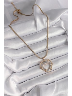 Ronanna 316L Çelik Gold Renk Italyan Zincir Mix Renk Zirkon Taşlı Kalp Model Kadın Kolye - Lisinya