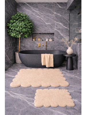 PremiumPort Papatya Kesimli Banyo Paspası ve Klozet Takımı, Kaymaz Taban, 60X100/50X60 cm