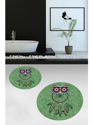 Özgürce Dijital Yıkanabilir Kaymaz Baykuş Desenli Ikili Banyo Halısı ve Klozet Takımı