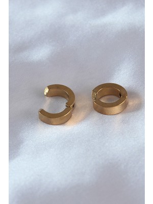 Ronanna 316L Çelik Gold Renk Sıkıştırmalı Erkek Küpe - Lisinya