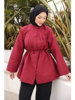 İmaj Butik Bordo Önü Piliseli Bağlamalı Tunik