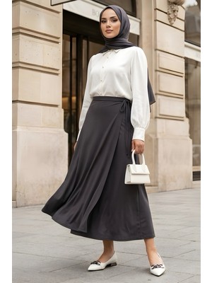 İmaj Butik Füme Yan Bağlama Detaylı Dabıl Etek