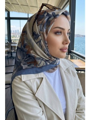 İmaj Butik Mavi Çiçek Desenli Soft Eşarp