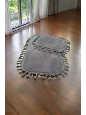 PremiumPort Renkli 2’li Banyo Paspası Seti, Kaymaz, Post Pelüş, Ponpon Saçaklı, 60X100+50X60