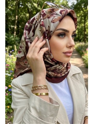İmaj Butik Bordo Çiçek Desenli Soft Eşarp