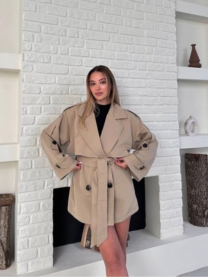 Vess Moda Kadın Kemer Detaylı Kısa Trençkot