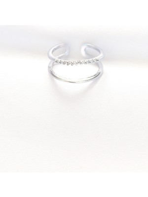 Ronanna 2li Görünümlü Su Yolu Tasarımlı Silver Renk Ayarlanabilir Yüzük - Lisinya