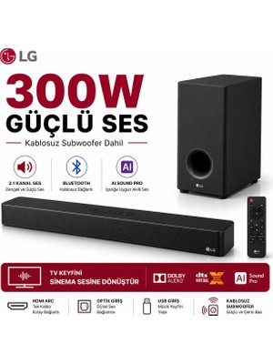 Lg 300 W Yüksek Çıkış Gücüne Sahip 2.1 Kanal Bluetooth Ses Sistemi Subwoofer Içeren Akıllı Ev Sineması Soundbar ve Müzik Dinleme Seti