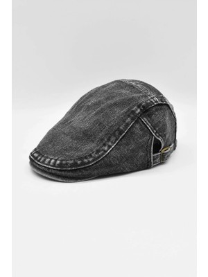 Külah Ayarlanabilir Tokalı Siyah Denim Yazlık Erkek Kot Kasket Şapka