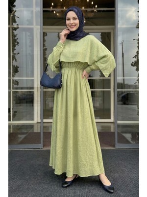 inStyle Şal Yaka Beli Büzgülü Fıstık Yeşili Elbise