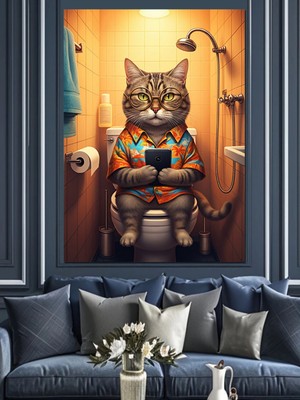 Özgürce Sevimli Gözlüklü Kedi Dekoratif Kanvas ve Mdf Tablo