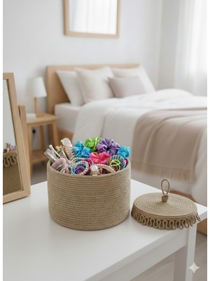 Özgürce El Yapımı Jüt Sepet, Çok Amaçlı Dekoratif ve Organizer 30X20CM