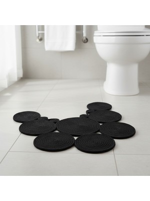 PremiumPort Siyah Çift Taraflı Jüt Görünüm Banyo Paspası, Klozet Önü, Yıkanabilir