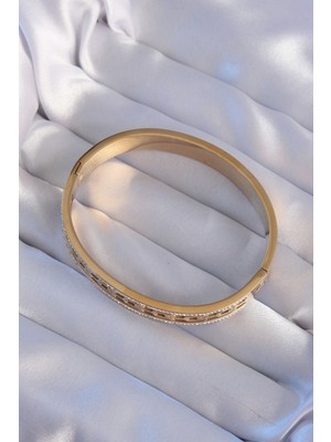 Ronanna 316L Çelik Gold Renk Zirkon Taşlı Model Kelepçe - Lisinya