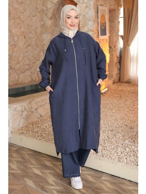 İmaj Butik Lacivert Kapüşonlu Fermuarlı Kap