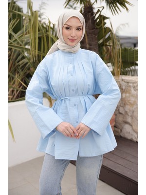 İmaj Butik Bebe Mavi Önü Piliseli Bağlamalı Tunik