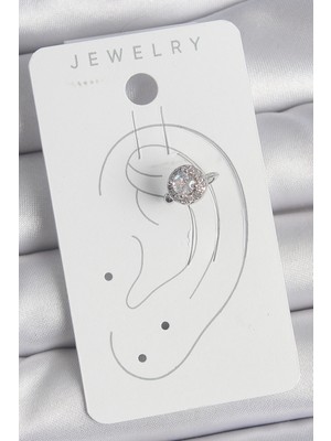 Ronanna Pirinç Gümüş Renk Zirkon Taşlı Kadın Kıkırdak Model Küpe - Lisinya