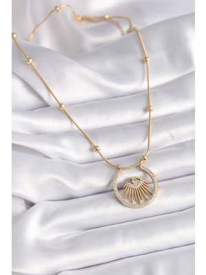 Ronanna 316L Çelik Gold Renk Zirkon Taşlı Göz Model Kadın Kolye - Lisinya