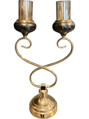 Özgürce Kalp Şeklinde Gold 2 Gözlü Şamdan, Şık Masa ve Ev Dekorasyonu