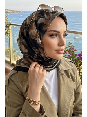 İmaj Butik Siyah Çiçek Desenli Soft Eşarp
