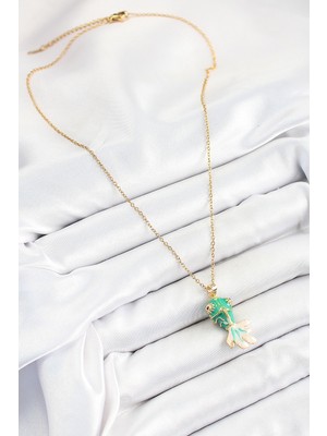 Ronanna 316L Çelik Zincir Yeşil Balık Model Gold Renk Kadın Kolye - Lisinya
