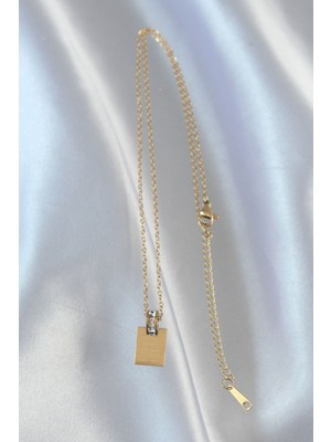 Ronanna 316L Çelik Zincir Gold Renk Zirkon Taşlı Aşk Mektubu Kolye - Lisinya