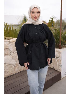 İmaj Butik Siyah Önü Piliseli Bağlamalı Tunik
