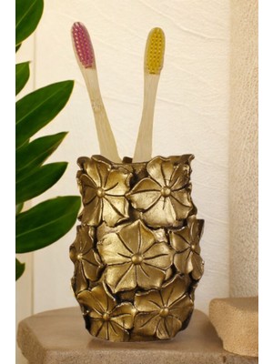 Özgürce Altın Eskitme Renkli Diş Fırçası Kabı ve Fırçalık, Şık Tasarım