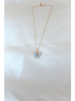 Ronanna Gold Renk Kaplama Buz Mavisi Renk Sedefli Kelebek Kolye - Lisinya