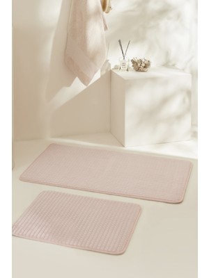 PremiumPort Ekose Embos 2'li Banyo Paspası, Şık ve Yumuşak Tasarım