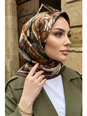 İmaj Butik Kahve/yeşil Desenli Soft Eşarp