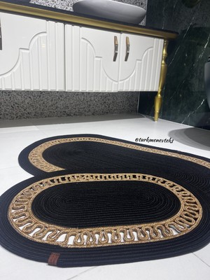 PremiumPort Şık Siyah Jüt 2'li Paspas Takımı, Dekor ve Kapı Önü Için