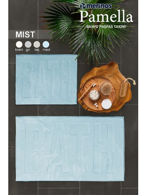 PremiumPort Yumuşak ve Şık 2'li Banyo Paspas Takımı, Mist Mavi Renk Seçenekleri