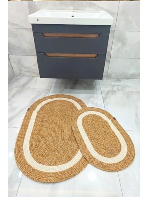 PremiumPort Iki Parça Banyo ve Kapı Önü Paspası Seti, Jüt ve Hasır Tasarım