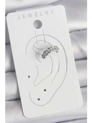 Ronanna Pirinç Gümüş Renk Zirkon Taşlı Kıkırdak Model Kadın Küpe - Lisinya