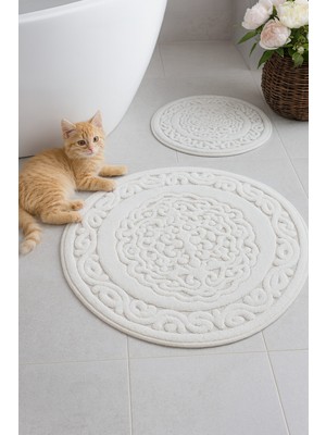 PremiumPort Şık Yuvarlak Banyo Seti 100X100 & 60X60 Beyaz, Modern ve Kullanışlı